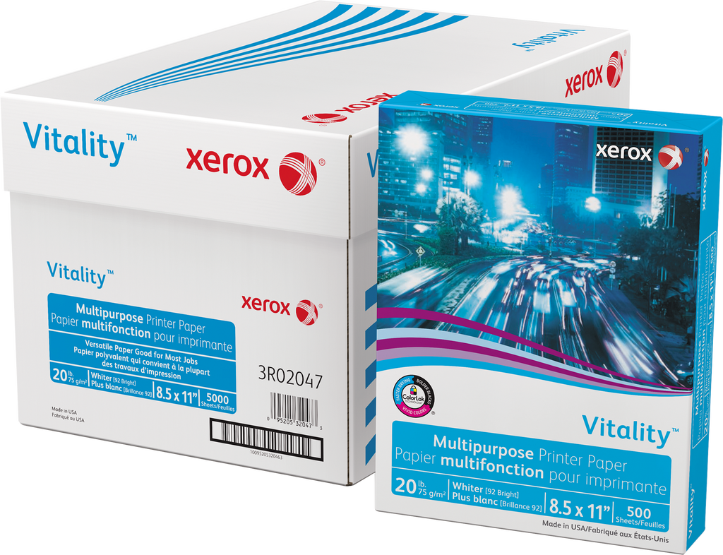 Xerox Vitality Multipurpose Printer Paper, 92 Bright, 20 lb, White