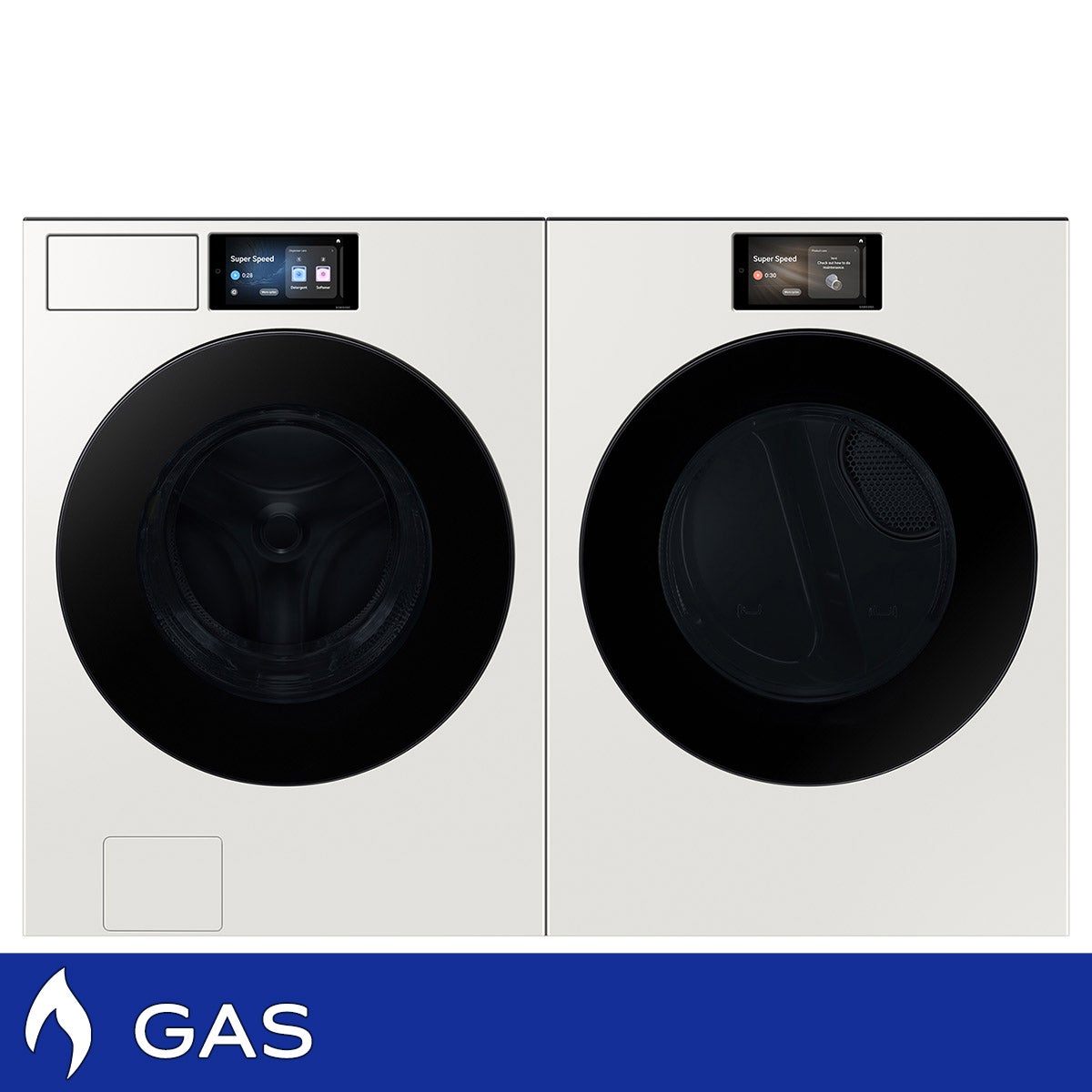 Samsung 5.3 cu. ft. Bespoke AI Front Load Ultra Capacity Washer and 7.6 cu. ft. Bespoke AI Ultra Capacity Front Load GAS Dryer with AI Home