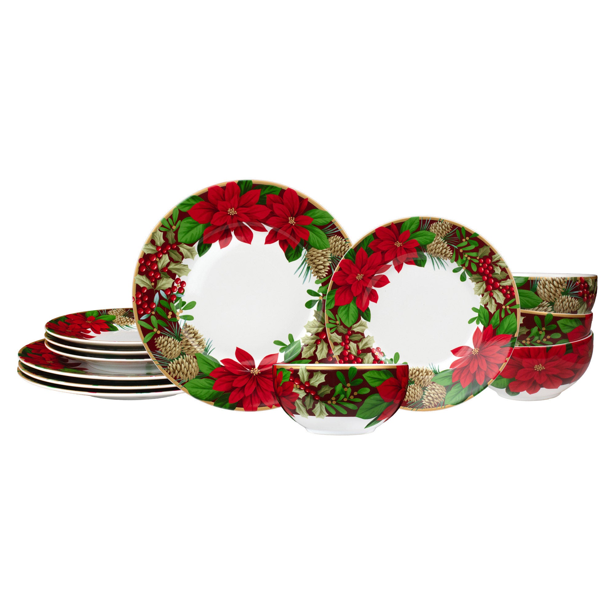 222 Fifth December Blooms 12-piece Dinnerware Set | Costco