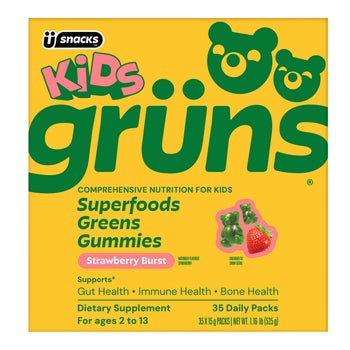 Kids Grüns Superfood Greens Strawberry Burst Flavored Gummies, 35 Daily Packs