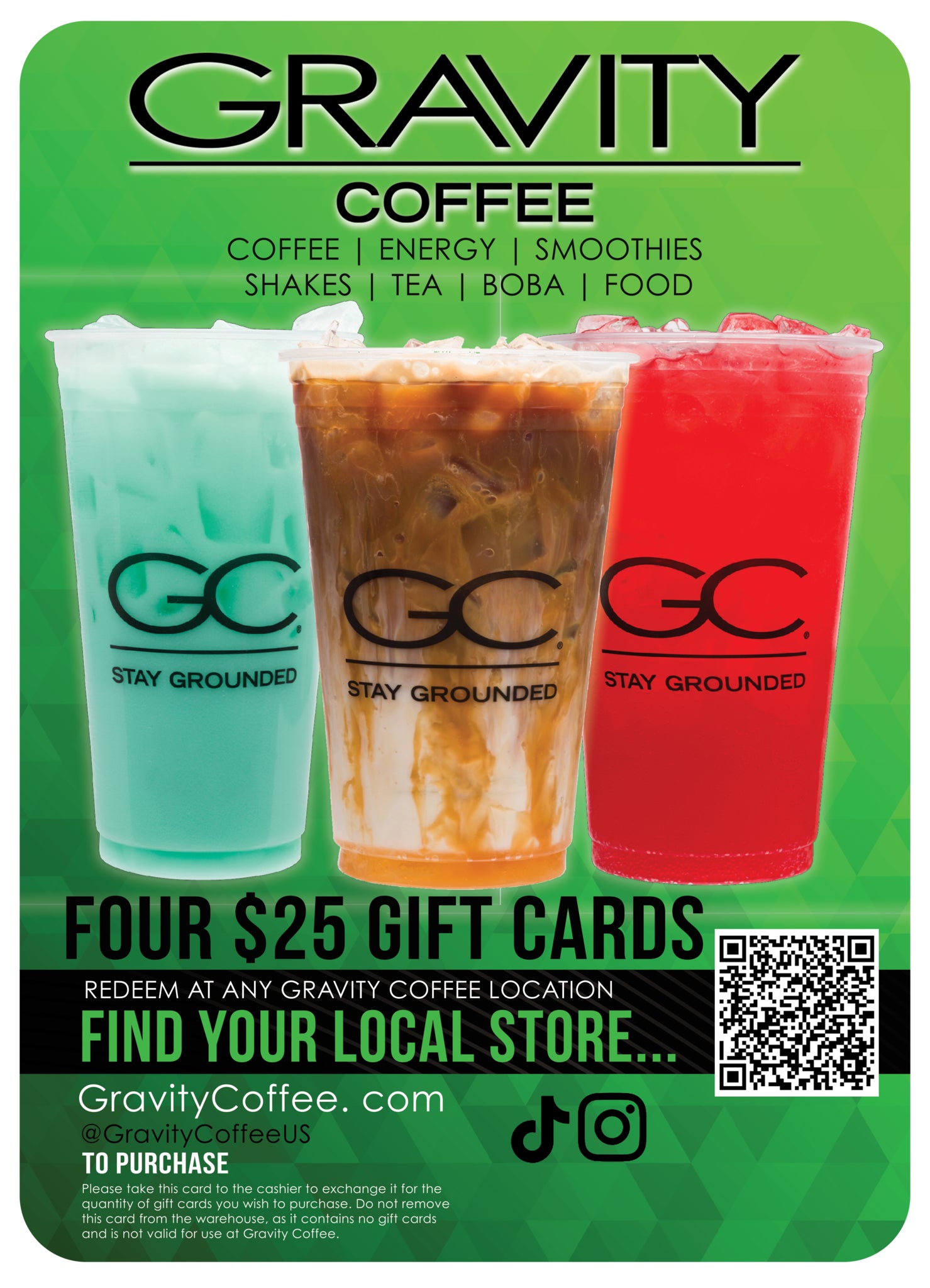 GRAVITY COFFEE 4/$25 GIFT CARDS ITEM IS NON-REFUNDABLE