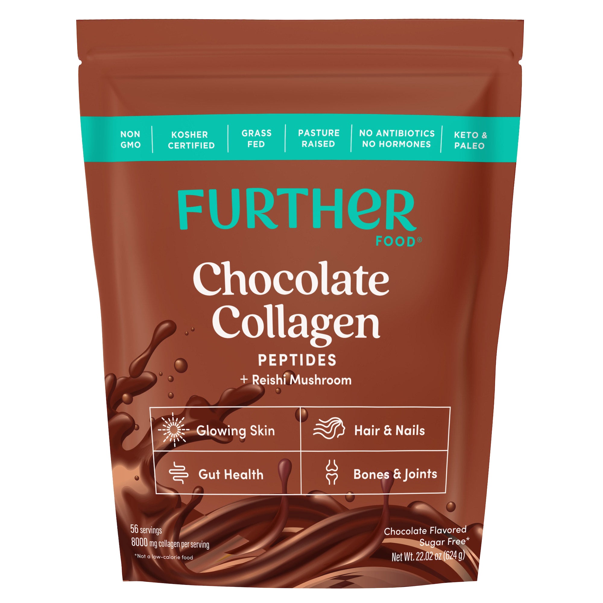 Further Food Grass-Fed Collagen Peptides Powder Plus Reishi Mushroom, Chocolate, 56 Servings