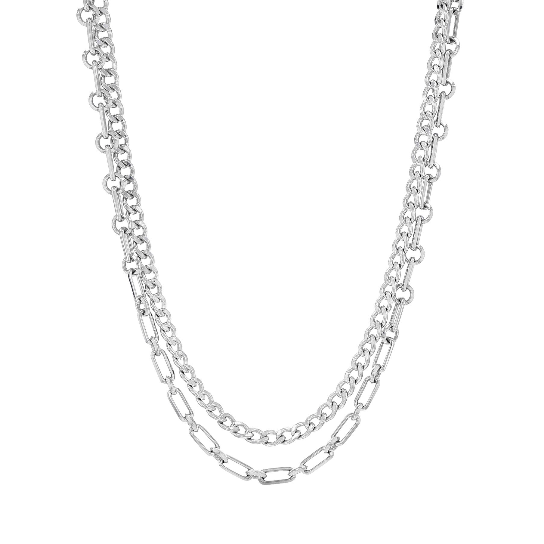 Sheryl Lowe Two-layer Soho & Curb Chain Sterling Silver Necklace
