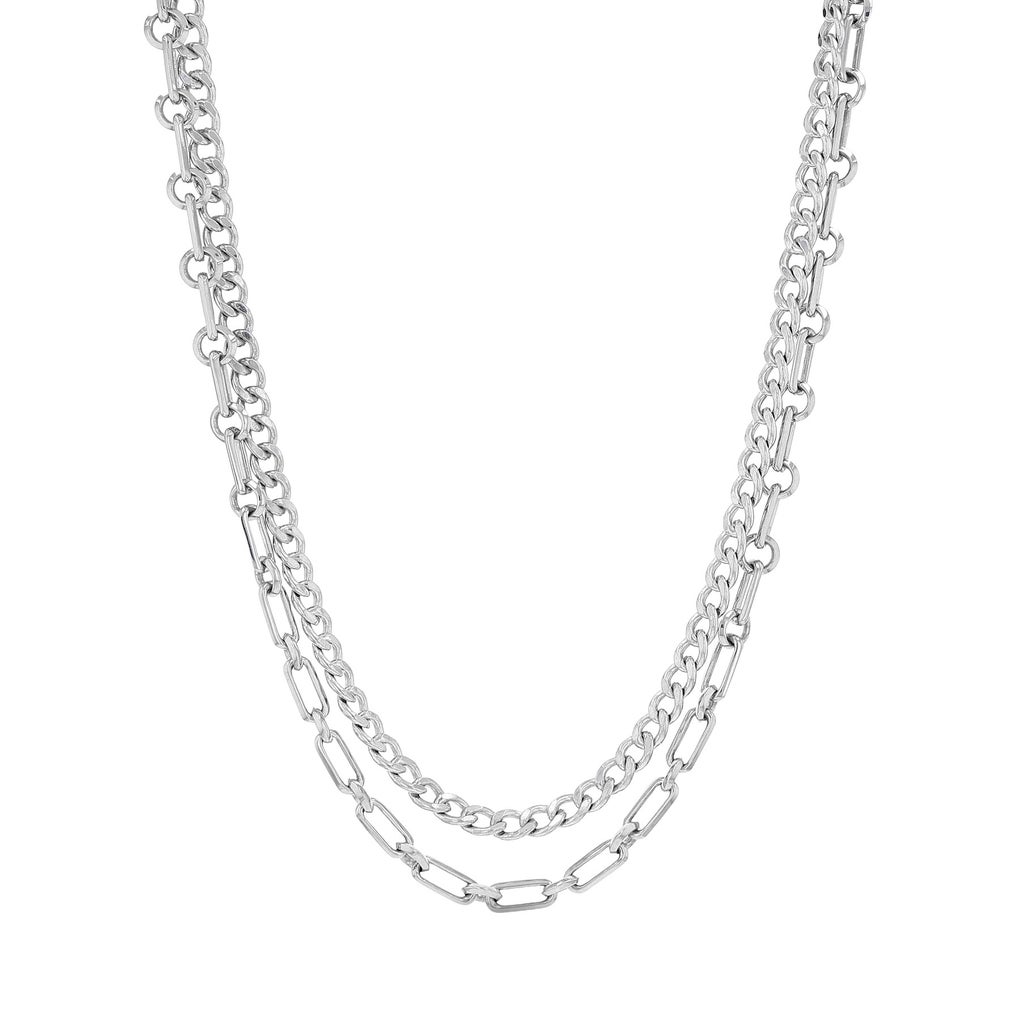 Sheryl Lowe Two-layer Soho & Curb Chain Sterling Silver Necklace