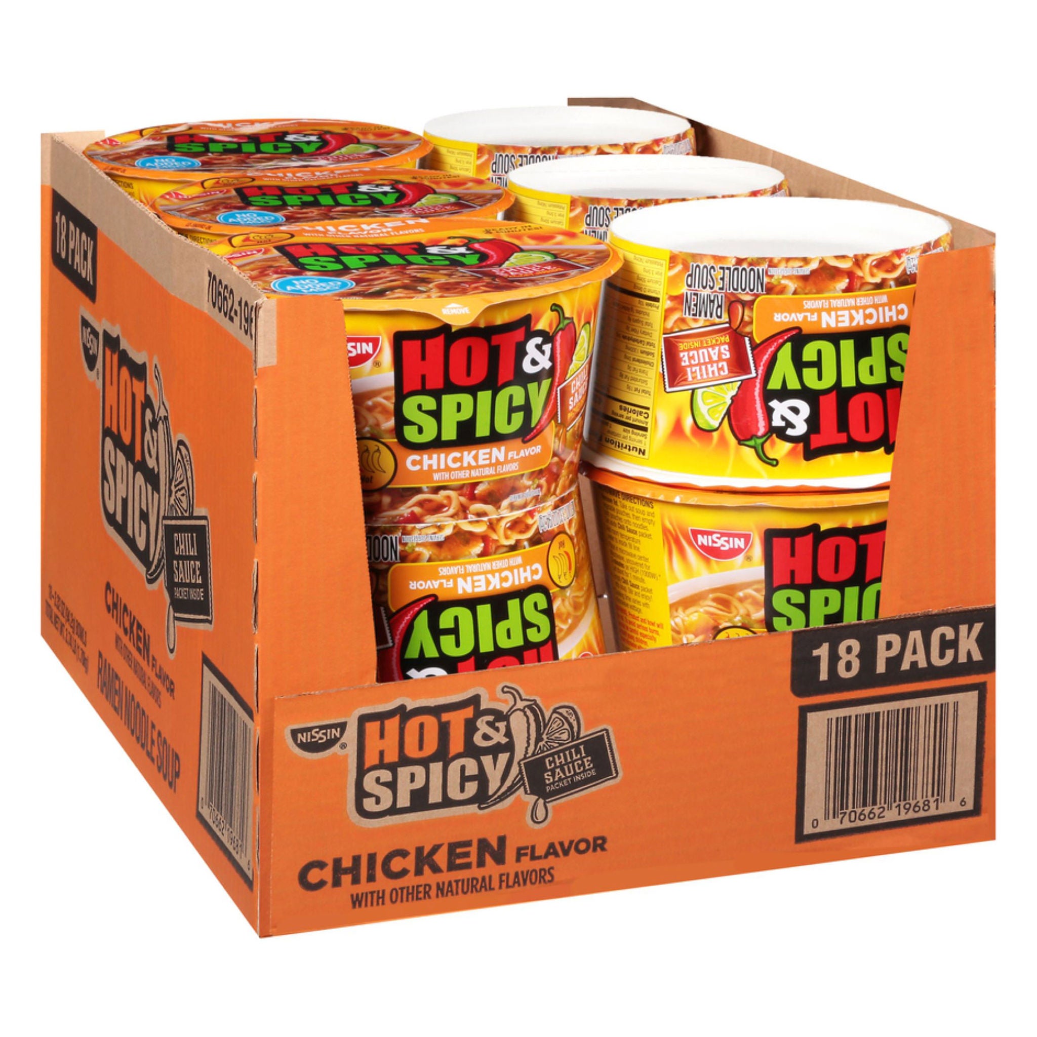 Nissin, Hot & Spicy Noodle Bowl, Chicken, 3.32 oz, 18-Count | Costco