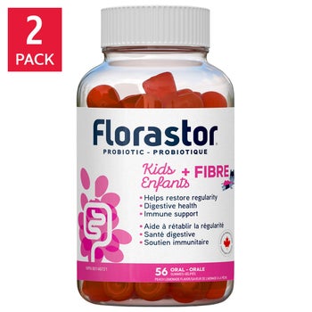 Florastor Kids Probiotic and Fibre supplement, 2 x 56 gummies