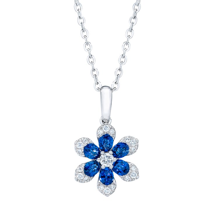 Blue Sapphire and Diamond 14kt White Gold Flower Necklace | Costco