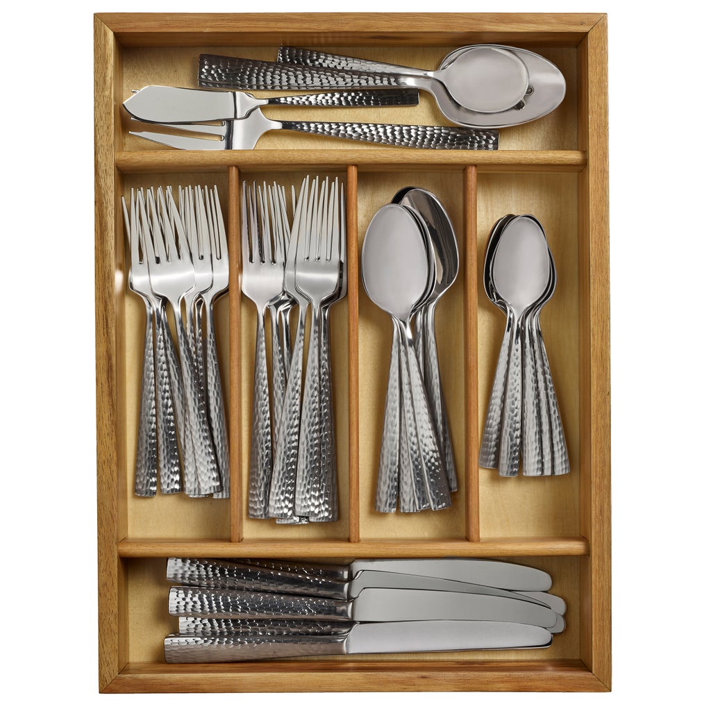 Mikasa Oliver Satin 45-piece Flatware with 6-Slot Acacia Caddy