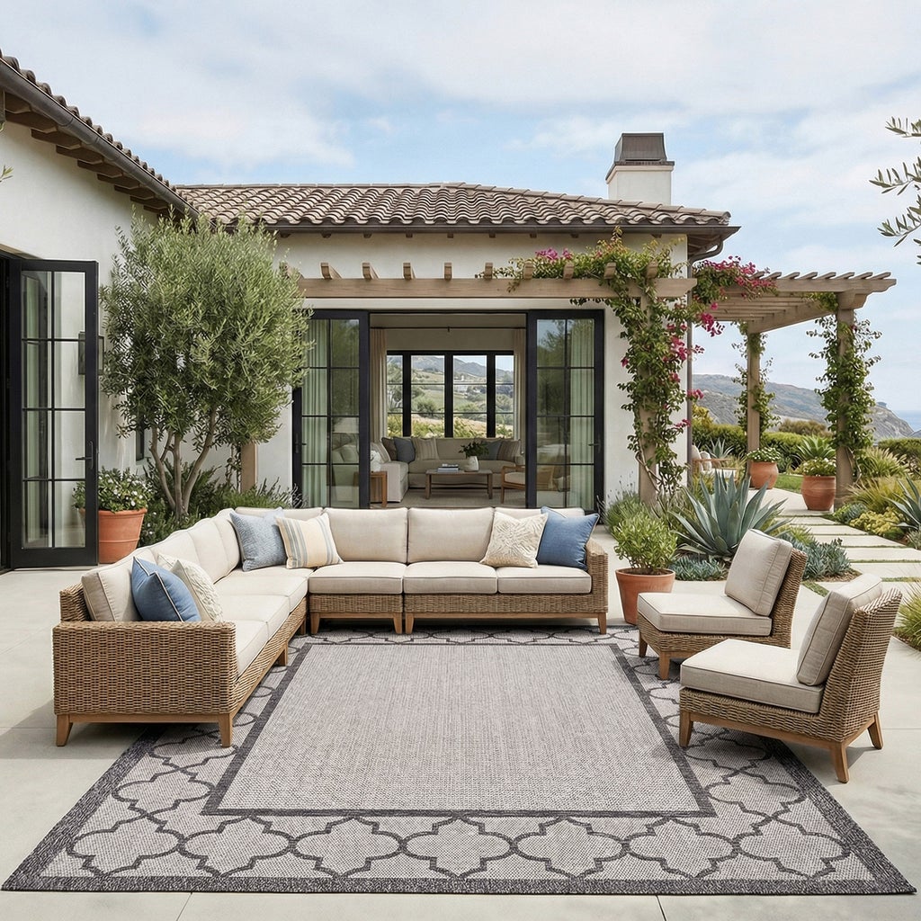Laguna Indoor/Outdoor Area Rug, Simeon Ivory Gray, 7'10” x 10' | Costco