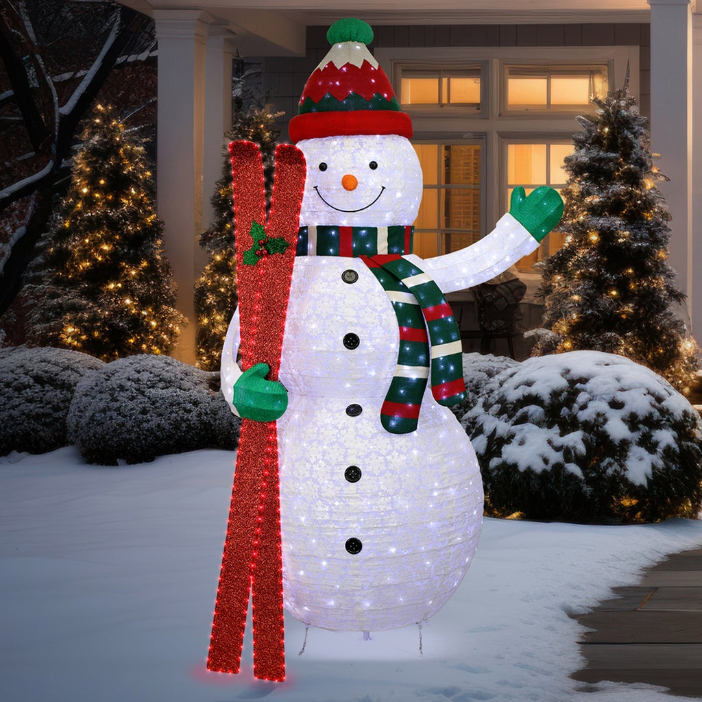 9' Pop-Up Snowman with Skis and LED Twinkle Lights | Costco