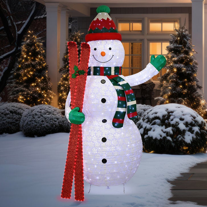 9' Pop-Up Snowman with Skis and LED Twinkle Lights | Costco