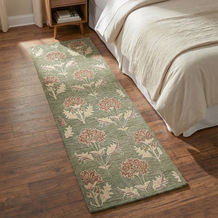 Obeetee Delilah Hand Tufted Wool Runner Rug, Oris Green, 2'6” x 8