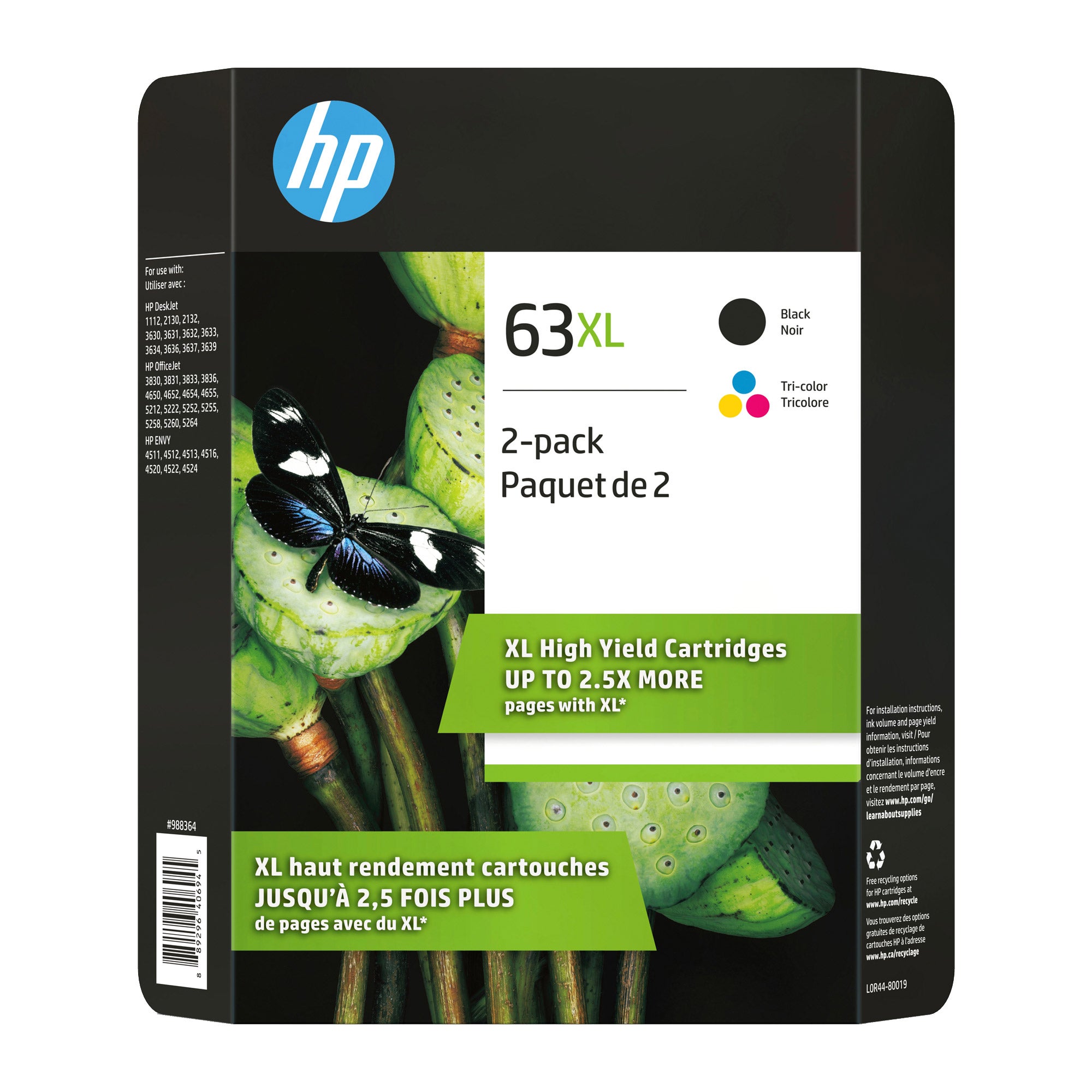 希少HP#31802 HP 63XL Black and Tri-Color High Yield Original Ink Cartridges
