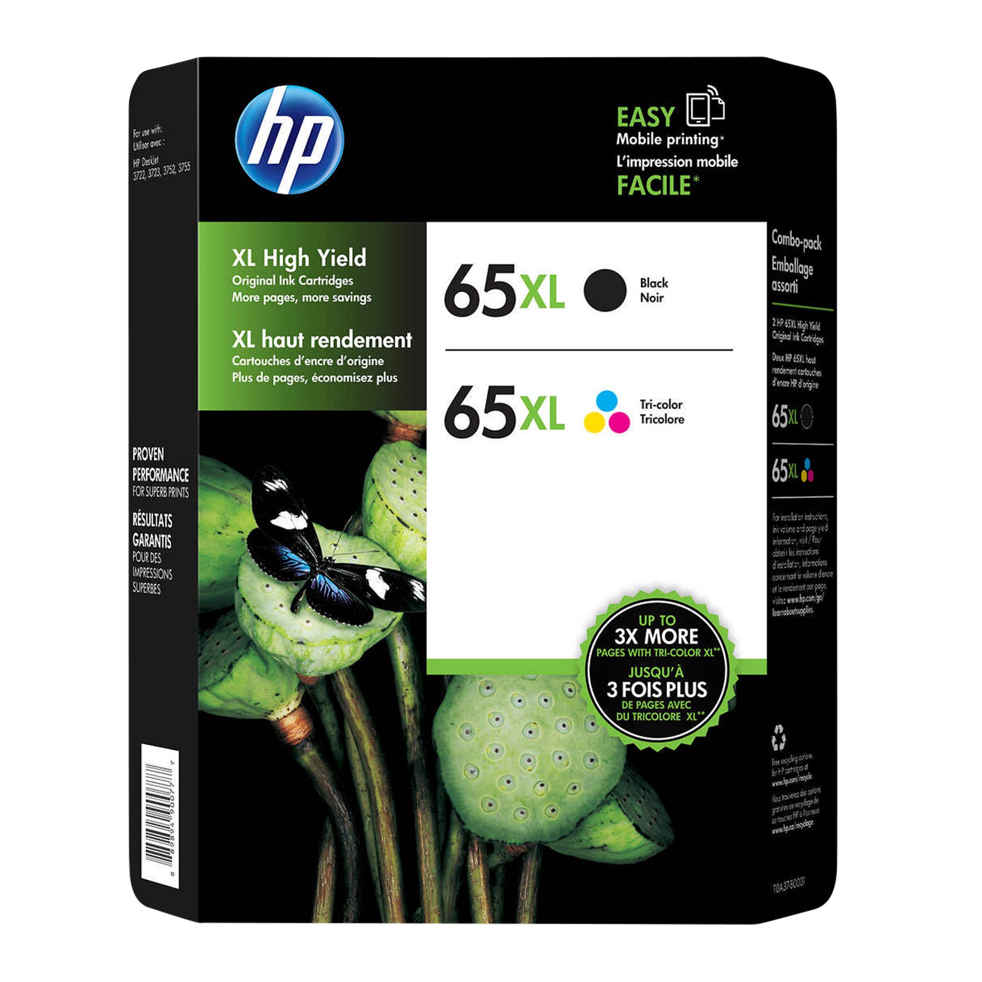 HP 65XL Black and Tri-color High Yield Original Ink Cartridges