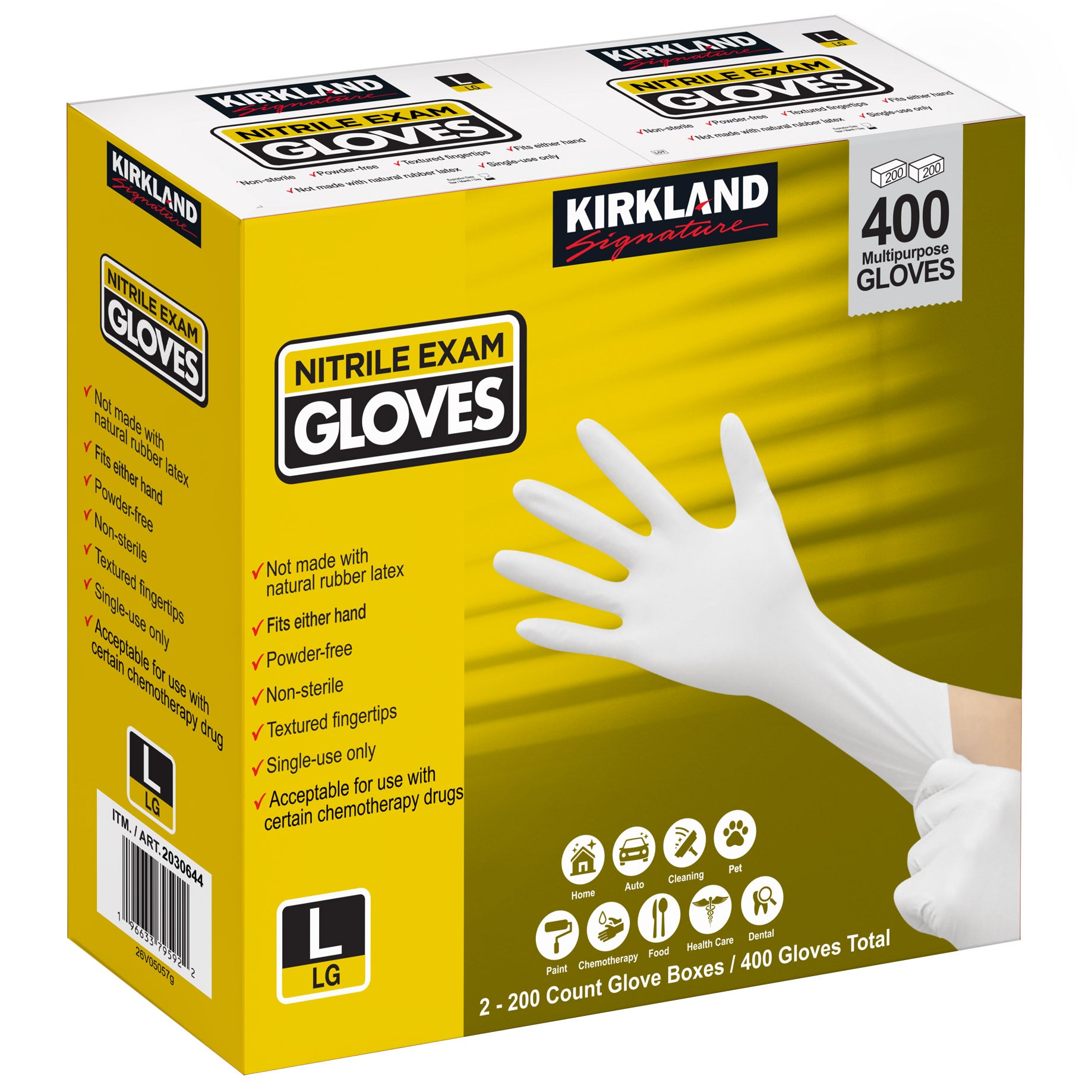 Kirkland Signature Nitrile Exam Gloves, 400-count, Size Large | Costco