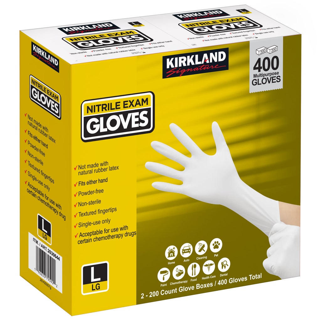 Kirkland Signature Nitrile Exam Gloves, 400-count, Size Large | Costco