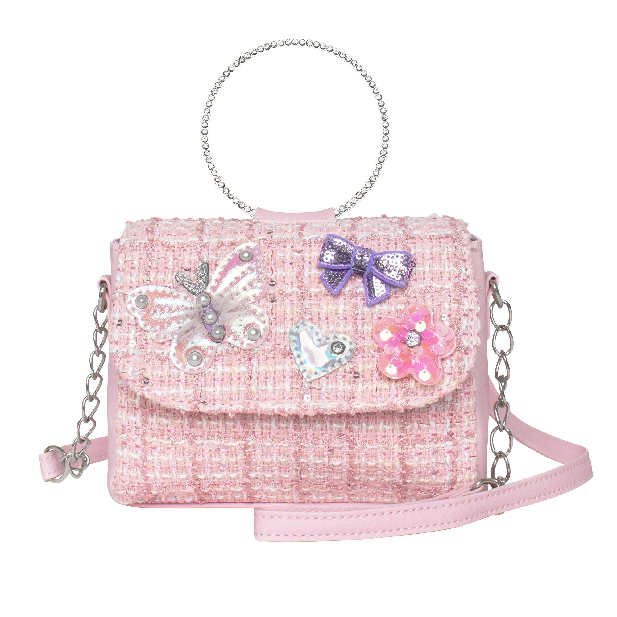 OMG Accessories Tweed Butterfly Applique Mini Flap Bag | Costco