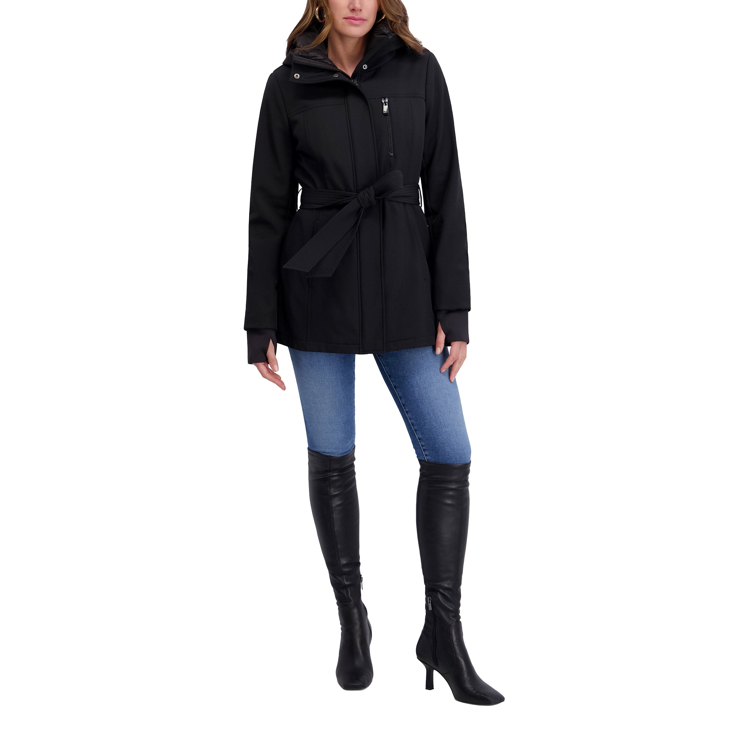 Kensie Woven Women's Softshell Belted Jacket | Costco