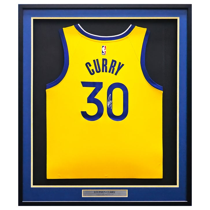 Stephen Curry Autographed Framed Yellow Nike Swingman Jersey