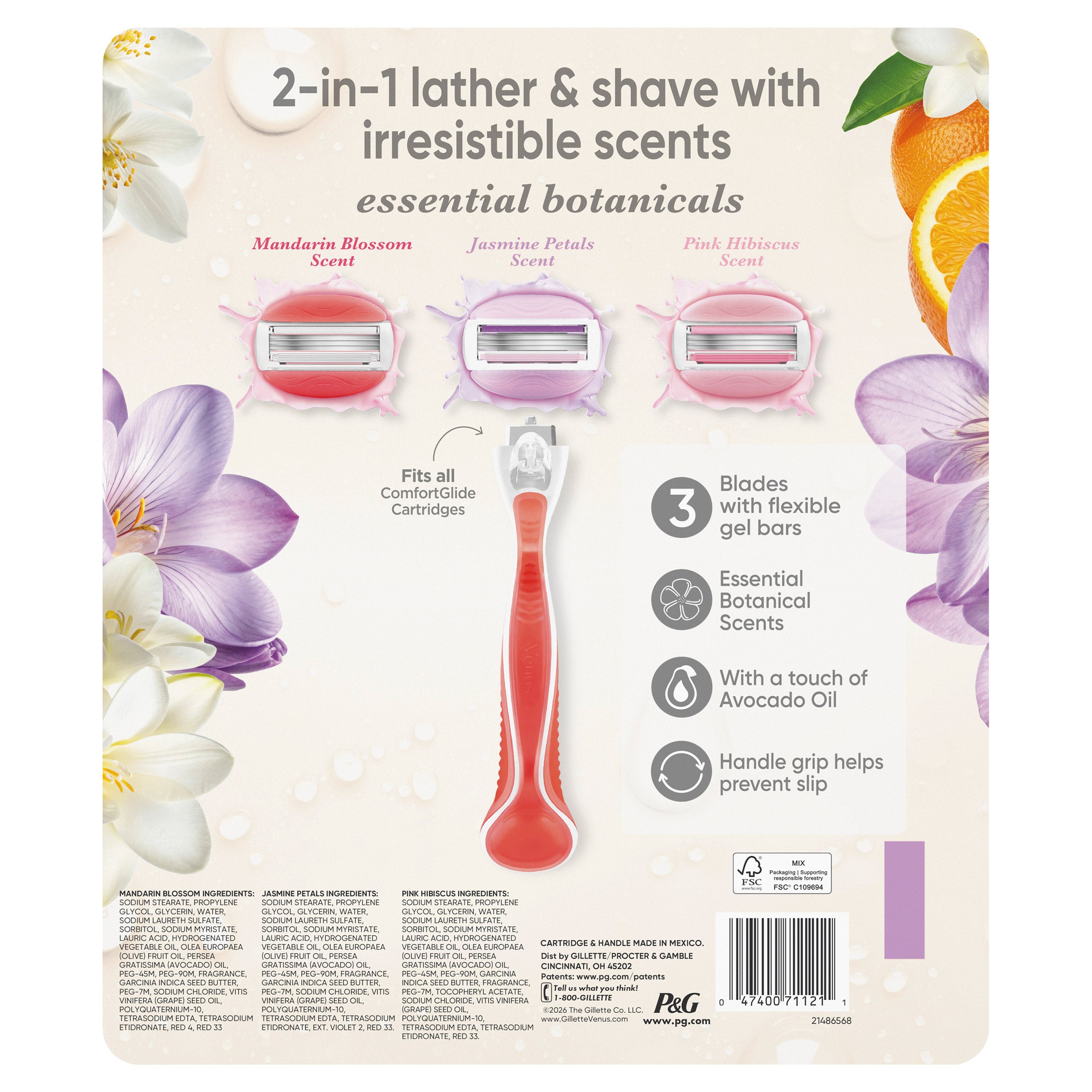 Gillette Venus ComfortGlide Essential Botanicals, 1 Razor + 12