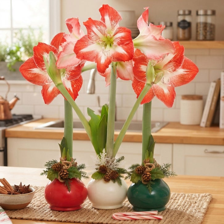 Bloomaker Holiday Waxed Amaryllis Trio, No Water Needed | Costco