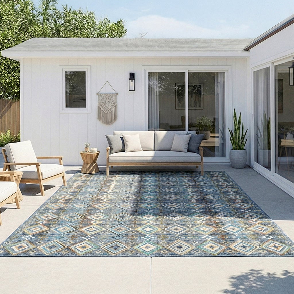 Sierra Indoor/Outdoor Area Rug, Karok Blue, 7’10” x 10’ | Costco