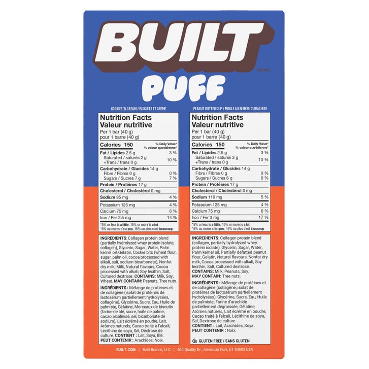 Built Puff Bar Cookies 'n Cream and Peanut Butter Cup, 1.41 oz, 14 ...