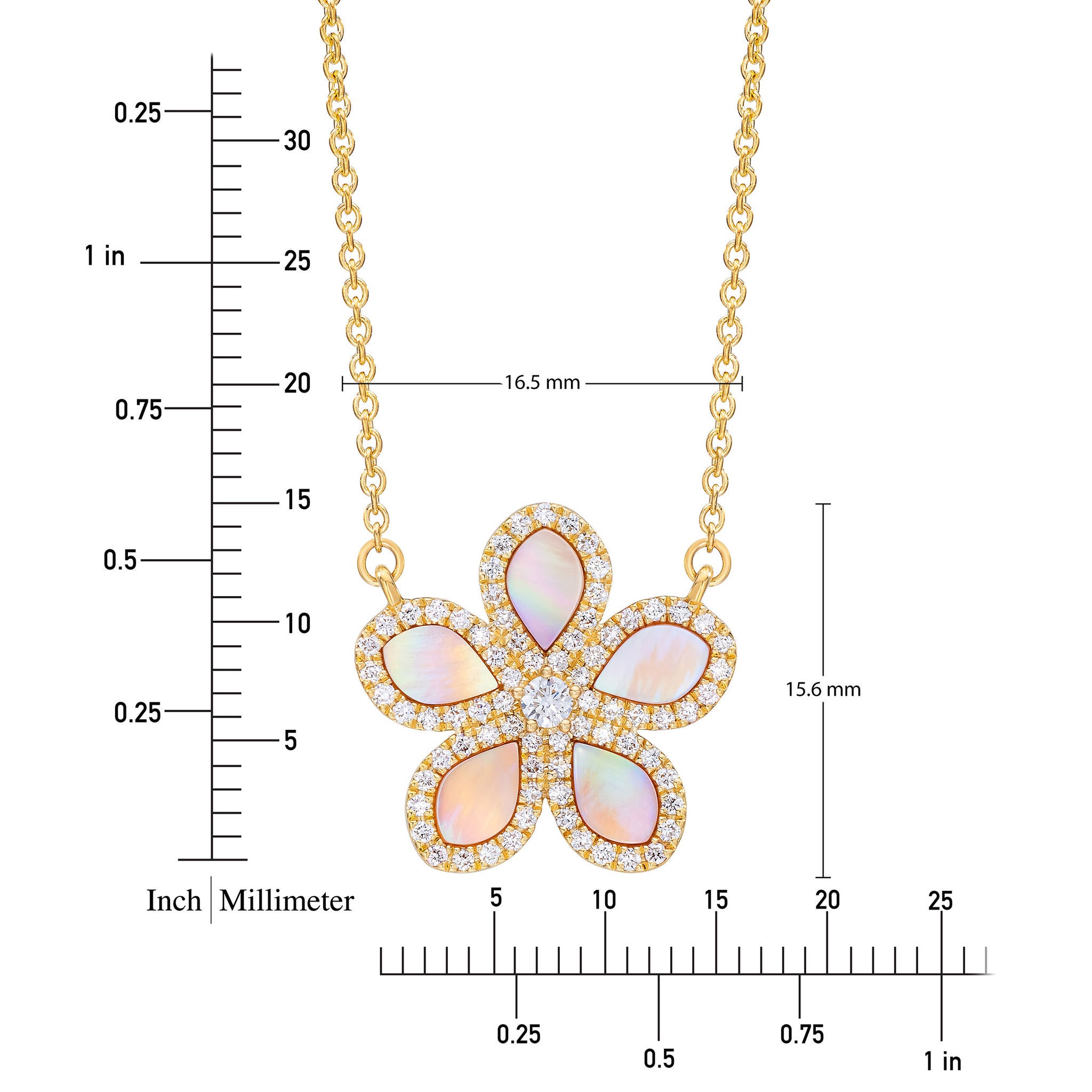 Mother of Pearl & Diamond 14kt Yellow Gold Flower Necklace | Costco