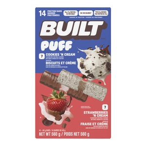 Built Puff Protein Bars Cookies 'N Cream and Strawberries 'N Cream, 14 x 40 g