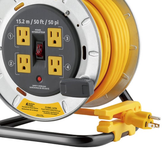 Link2Home Professional Grade Metal Cord Reel 50ft 12AWG Extension