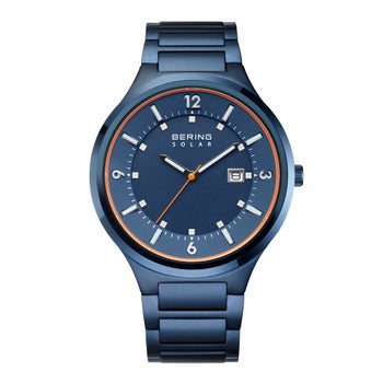 Bering Solar Blue Stainless Steel Men's Watch, 42mm