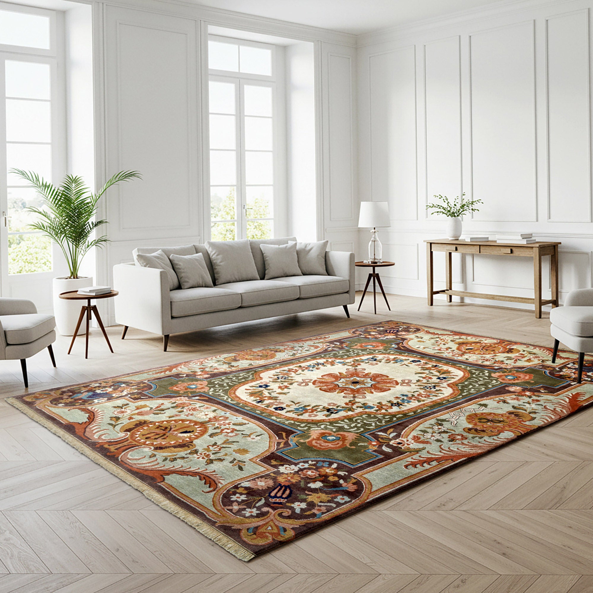 Chatsworth Hand Knotted Rug Collection, Beckley Park Ivory