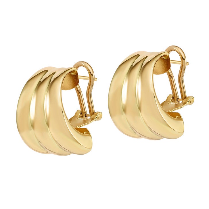 14kt Yellow Gold 3-Row Grooved Earrings | Costco