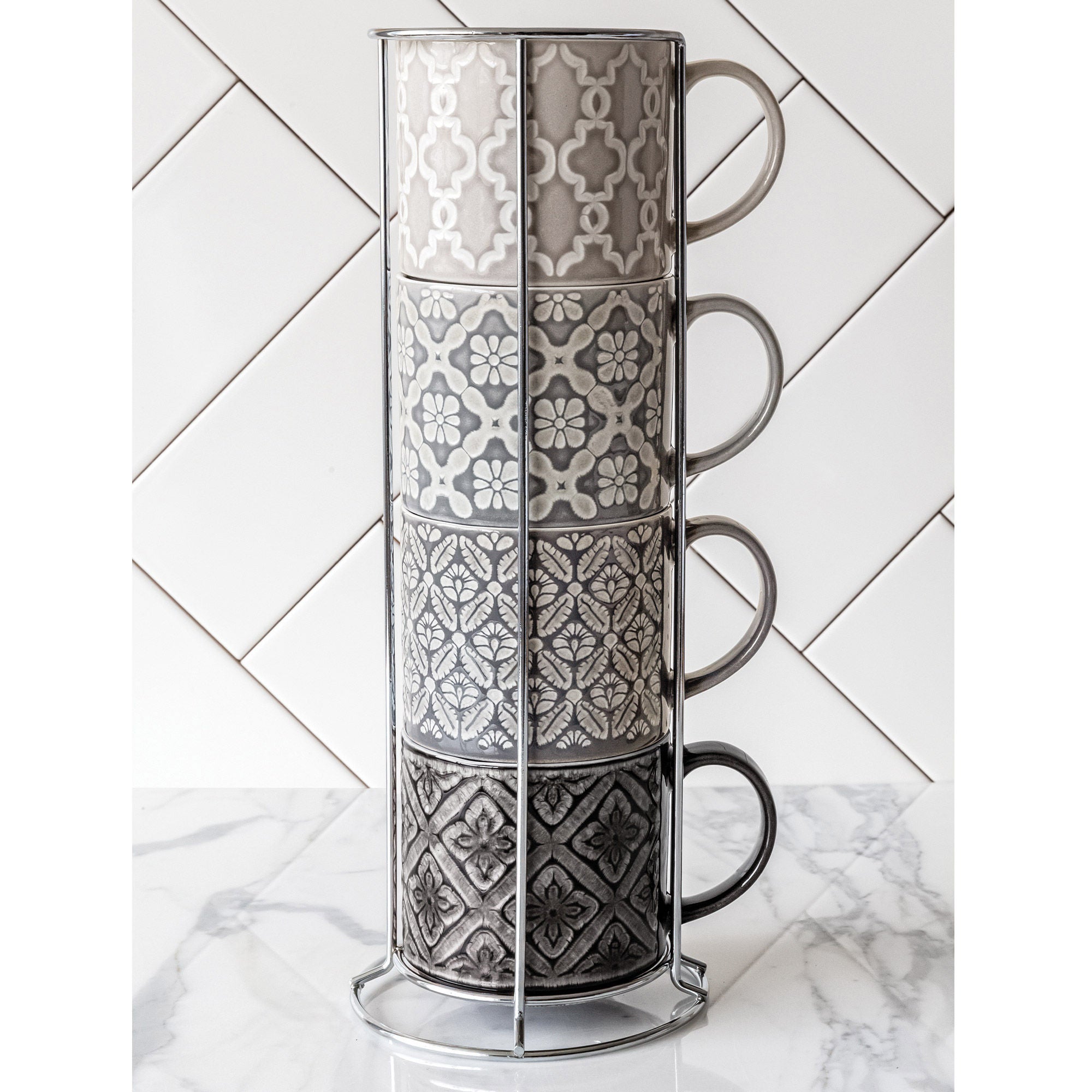 Overandback Stacking Mugs with Rack Set