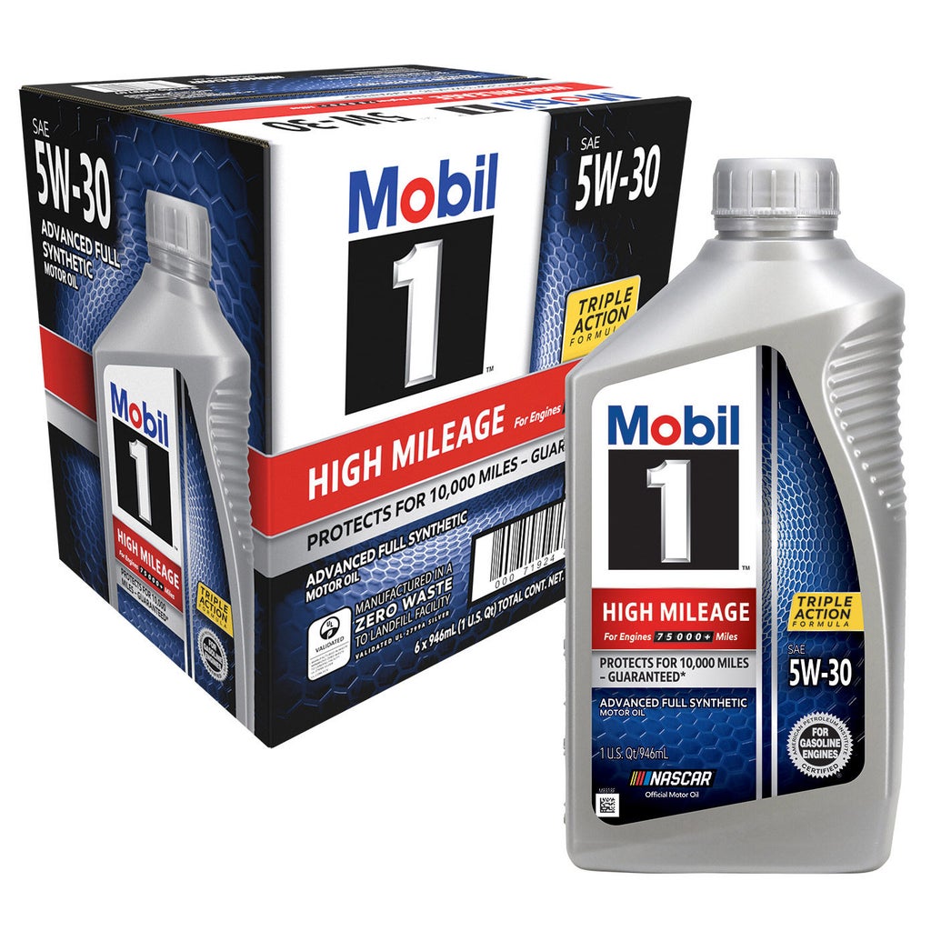 Mobil 1 High Mileage Full Synthetic Motor Oil 5W-30, 1-Quart/6