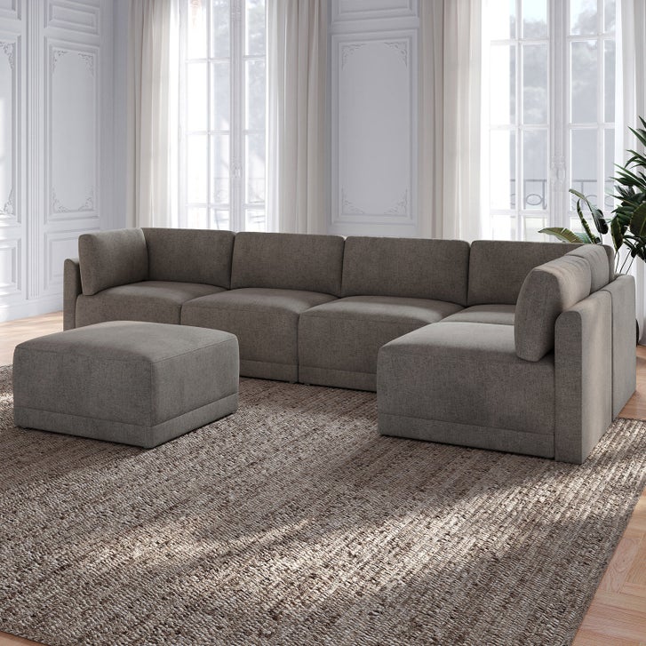 Thomasville 有効モジュラーソファ 6ピース グレー Thomasville Fallon Modular Sectional 6-piece Gray with Ottoman