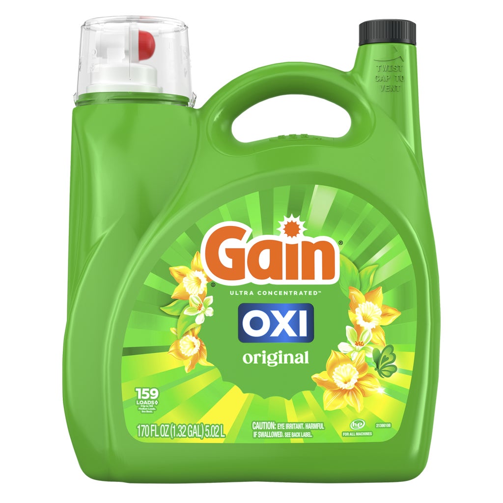 **Gain + Oxi** Liquid Laundry Detergent, Ultra Concentrated, Original Scent, 159 Loads, 170 fl oz