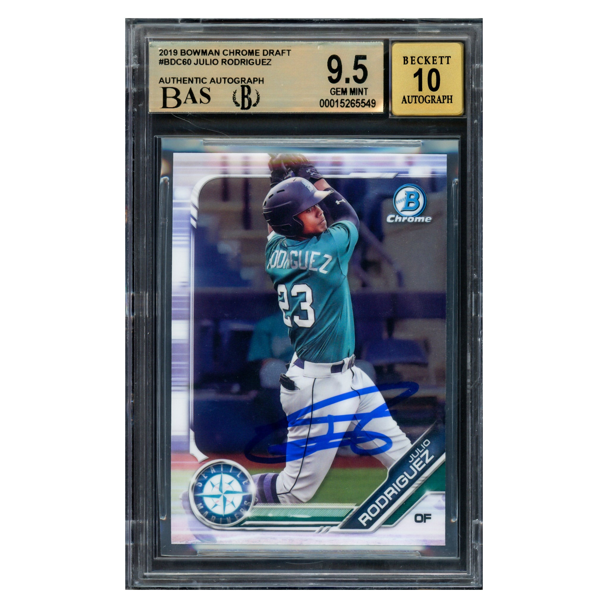 Julio Rodriguez Autographed 2019 Bowman Chrome Draft Rookie Card