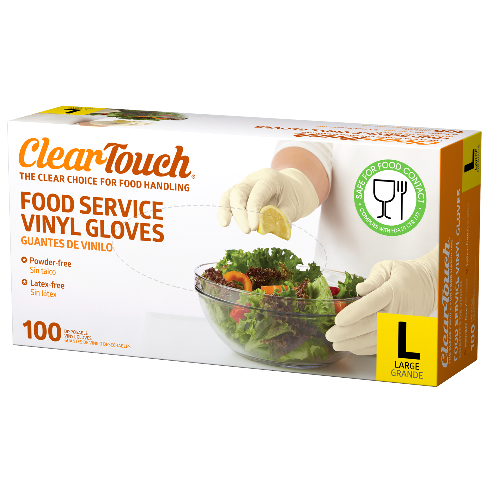 Medline Clear-Touch Food Service Vinyl Gloves, Large, White, 300