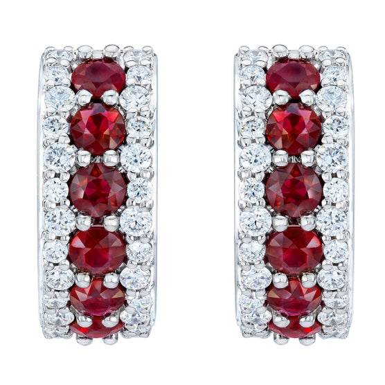 Ruby and Diamond 14kt White Gold Hoop Earrings | Costco