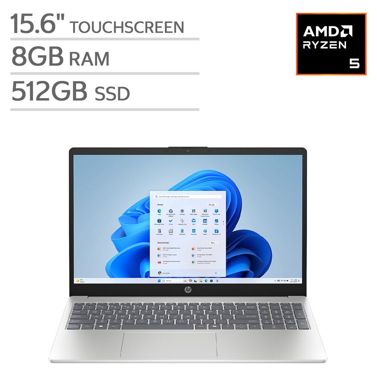 HP 15.6" Touchscreen Laptop — AMD Ryzen 5 7530U — FHD (1920 x 1080) — 8GB