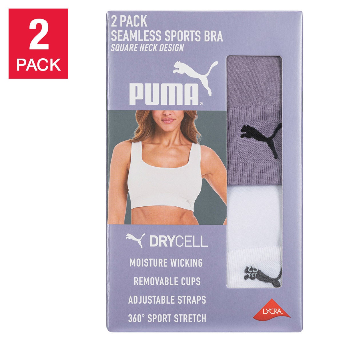 PUMA + WOMEN'S SQUARE NECK BRA 2PK