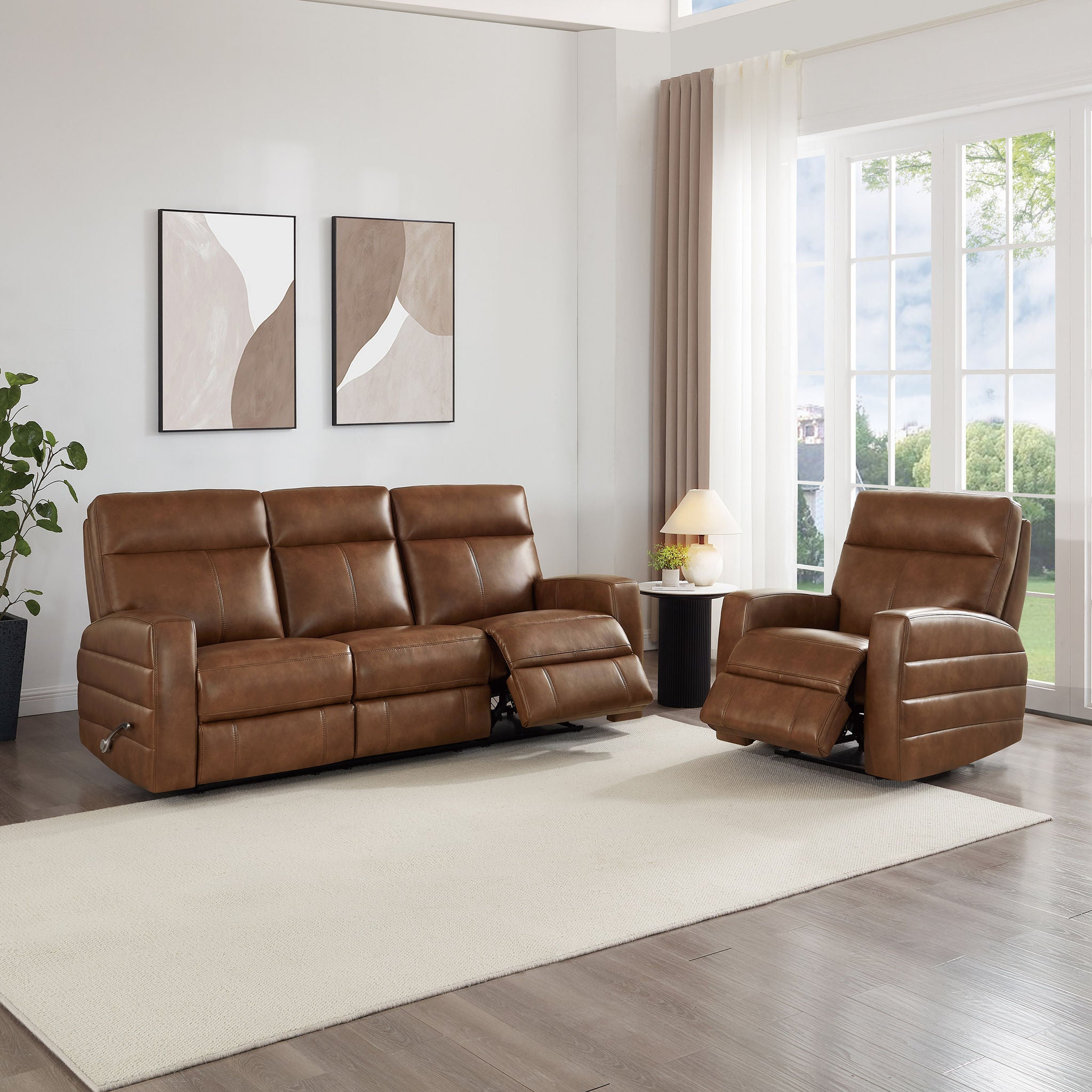 Prospera Home Jacklyn Top Grain Manual Leather Reclining Sofa and
