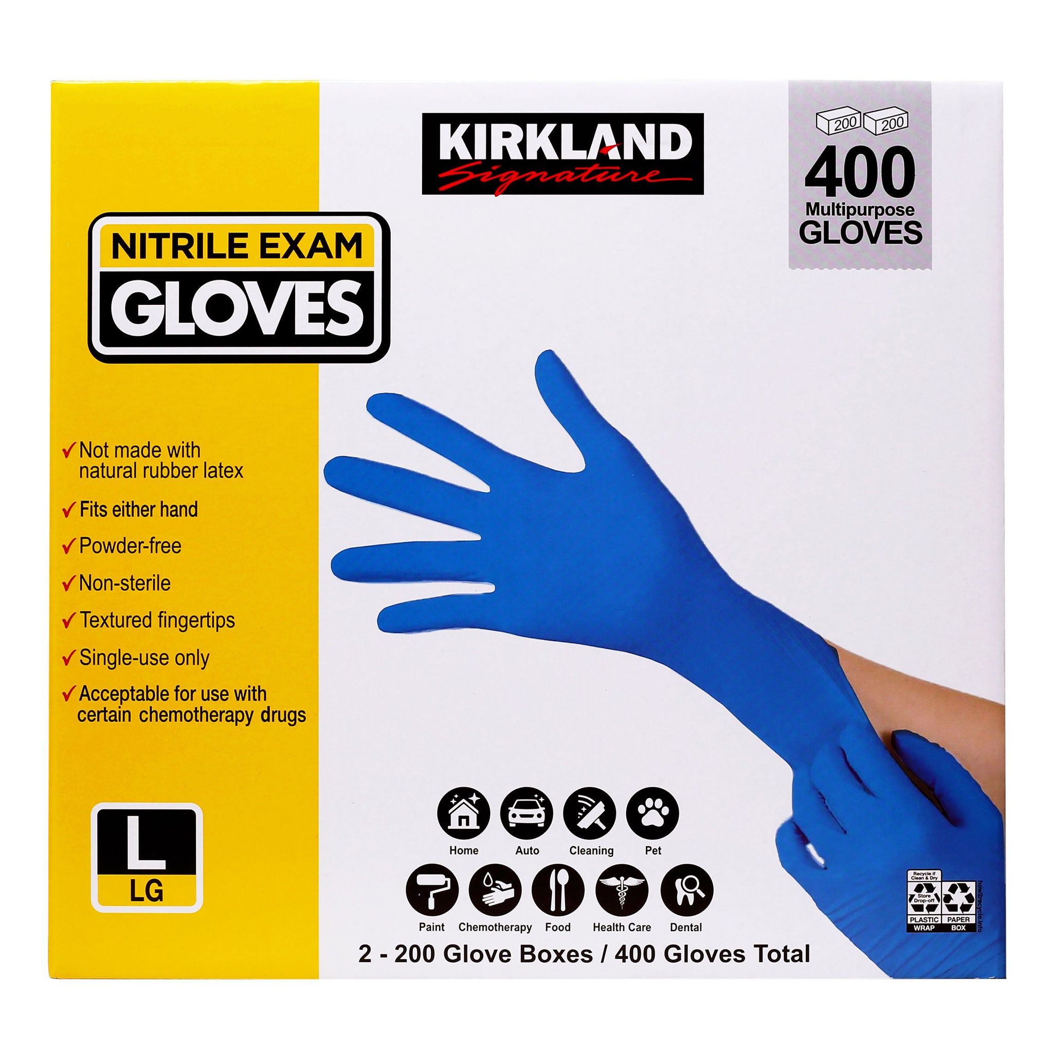 Kirkland Signature Nitrile Exam Gloves, 400-count, Size Large | Costco