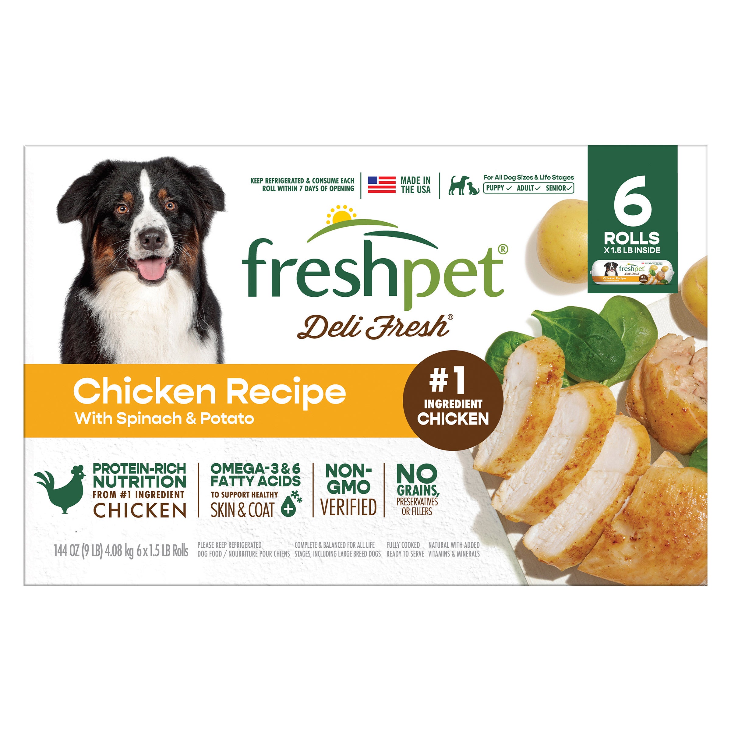 ❁YUE❁ Freshpet Deli Fresh Dog Food, Chicken Recipe, 1.5 lbs, 6-rolls
