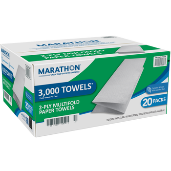 Marathon Multifold Paper Towels, 2-Ply, White, 3000 ct