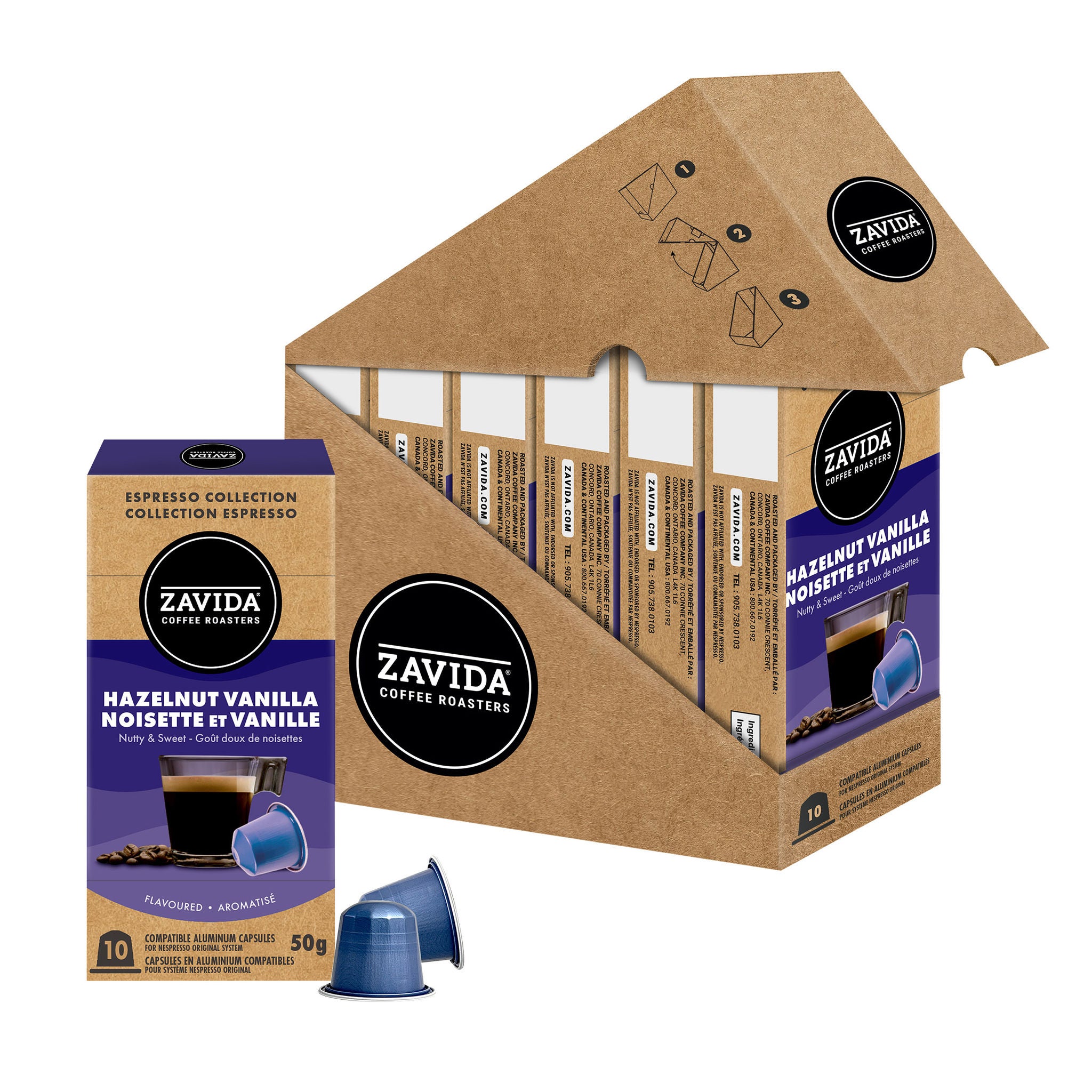 Zavida Coffee Hazelnut Vanilla Aluminum Capsules Compatible with