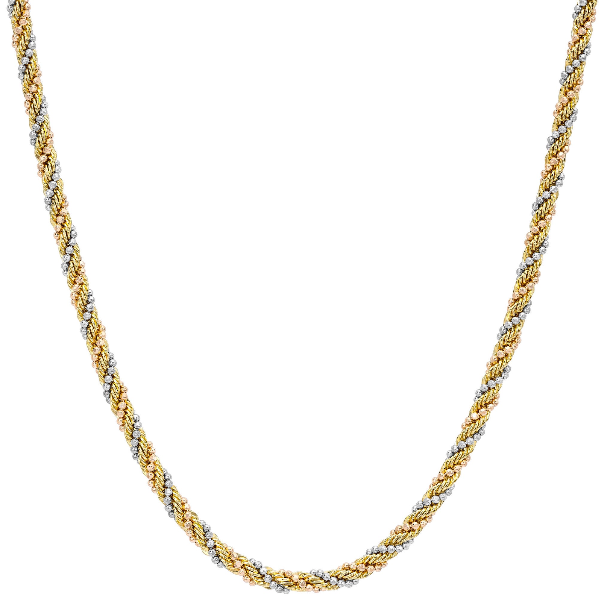 14KT TRI COLOR GOLD 3MM ROPE NECKLACE 18" MADE IN ITALY