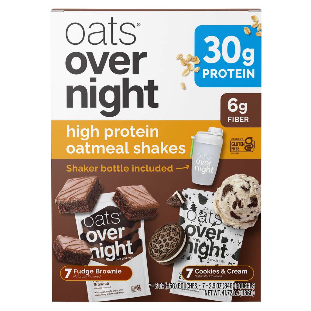 **Oats Overnight** Fudge Brownie and Cookies & Cream, 14 ct Plus Shaker Bottle