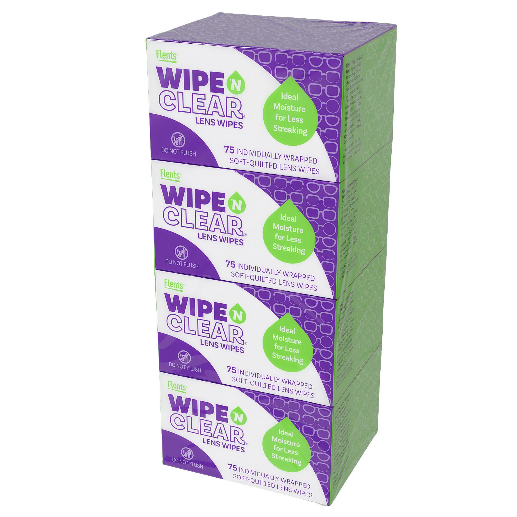 Flents Wipe 'N Clear Lens Wipes, 4 Boxes, 75 Wipes Each